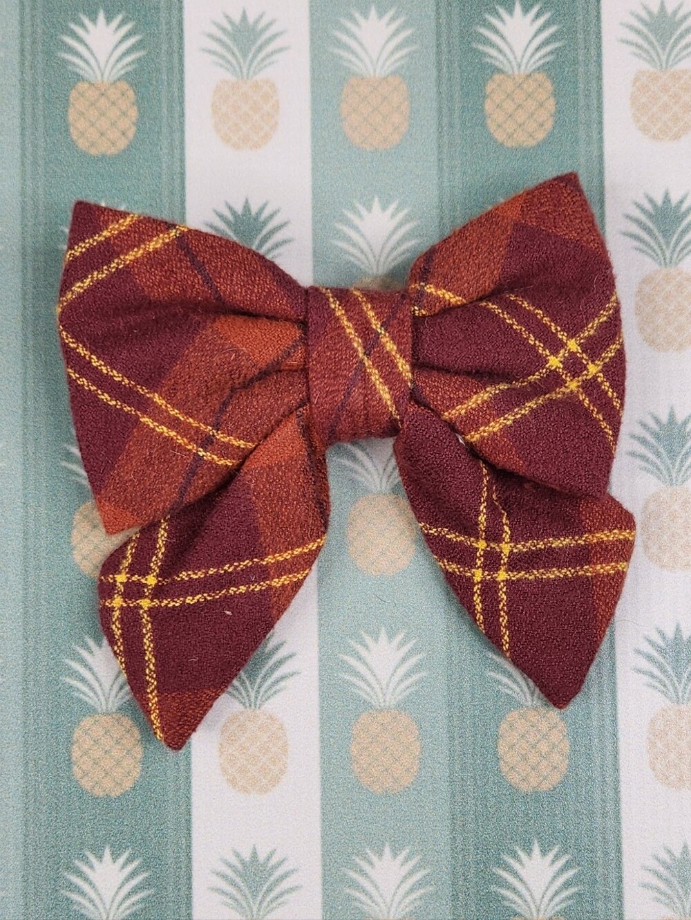 The Foggy Dog Plaid Dog Lady Bow - Rust, Maroon & Yellow Stitching